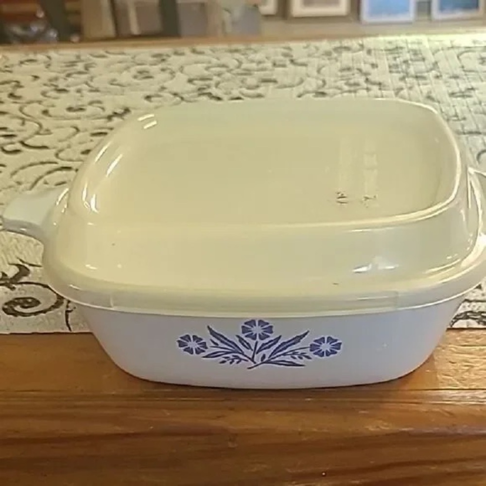 CorningWare White Casserole Dish with Blue Floral Design